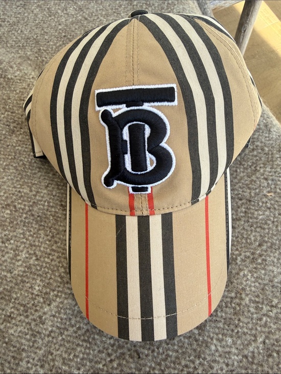 Burberry Other - Burberry Beige Black and Red Stripe TB Monogram Cap